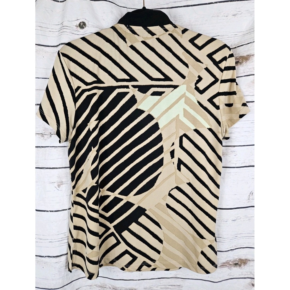 Jamie Sadock Tan Striped Golf Shirt Top M 1/4 Zip Womens Short Sleeves - Picture 3 of 4